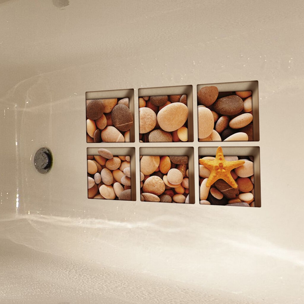 Adesivos 3d antiderrapantes para banheira, 6 peças, apliques, para banheiro, decoração de casa, pvc, à prova d'água: Pebble Brown