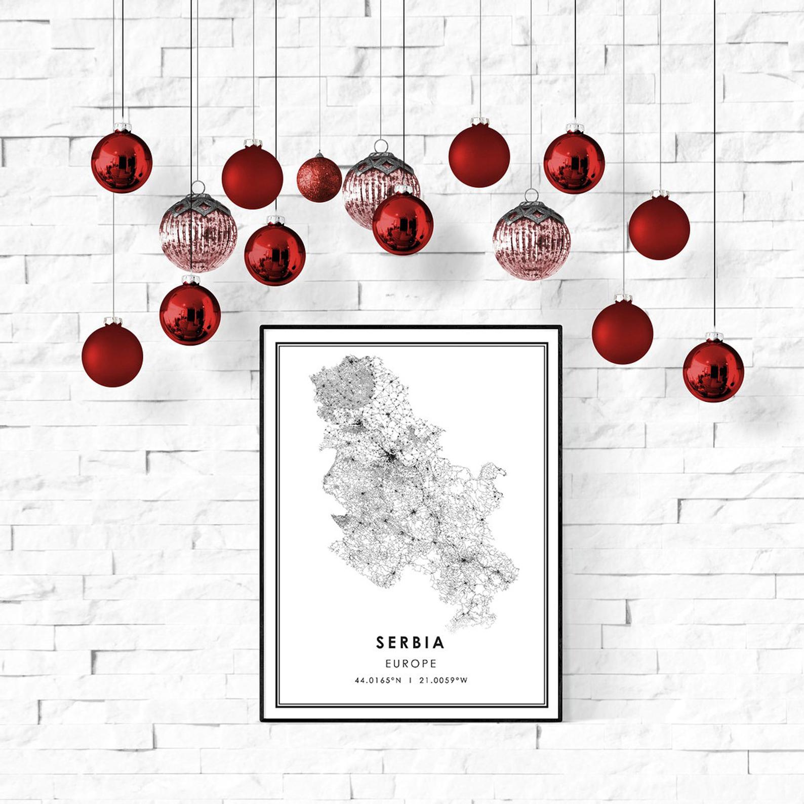 Serbia country map print poster canvas | Serbia Country city map print poster canvas