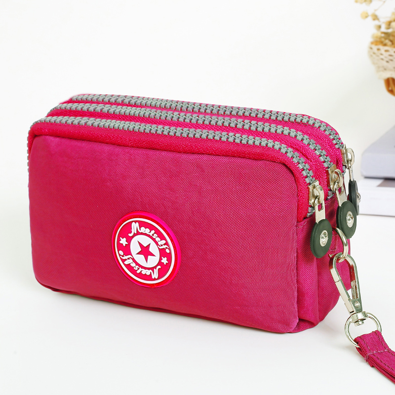 Dreischichtige kurze Handytasche mit Reißverschluss, modische Hand-Make-up-Damentasche, tragbare, wasserdichte, mehrschichtige Taschentasche: Rosa