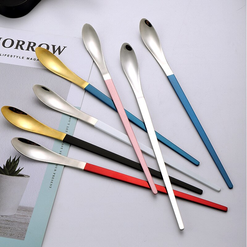304 Stainless Steel Long Handle Stirring Spoon Cocktail Bartender Spoon Coffee Spoon Dessert Long Spoon Japanese Stirring Spoon