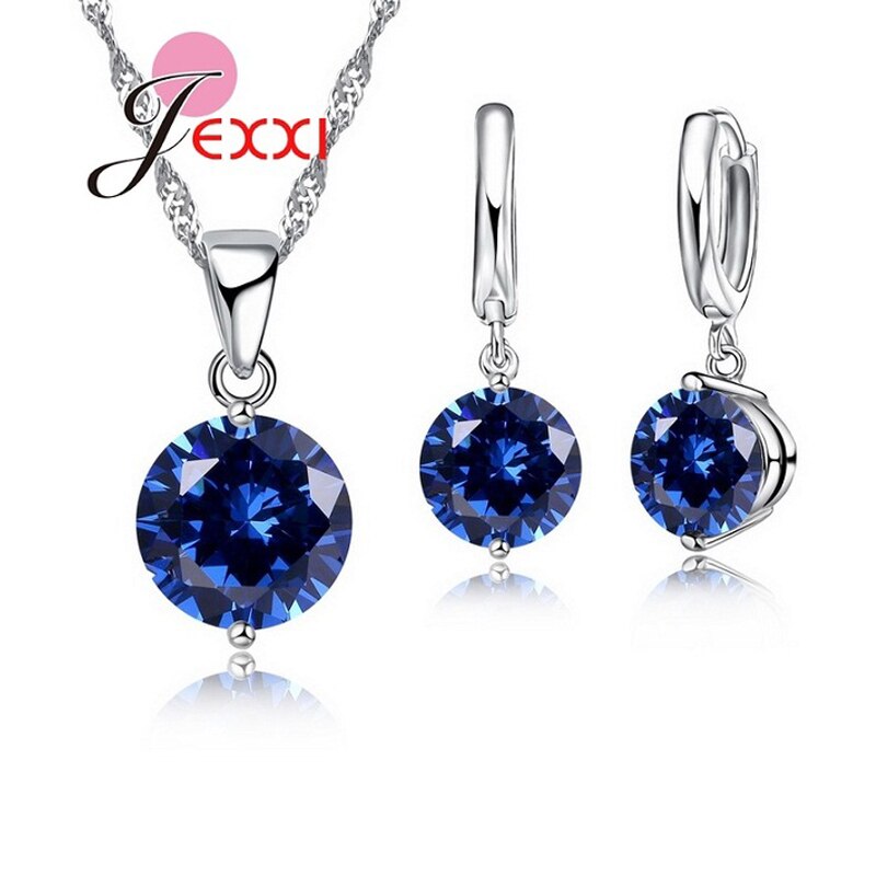 Conjunto de joyas para mujer, Plata de Ley 925 auténtica, cristales redondos, CZ, colgante, collar, pendientes, novedad