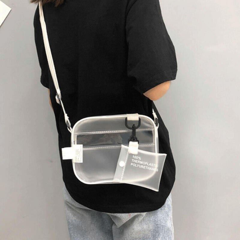 Causual PVC Transparant Clear Vrouw Crossbody Tassen Schoudertas Handtas Jelly Kleine Telefoon Tassen Brede Bandjes Flap