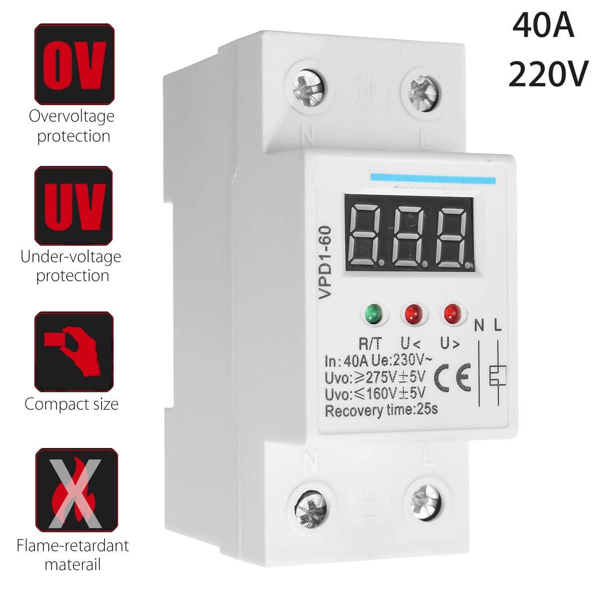40A Protection Surge Automatic Reconnect Circuit Breaker Over And Under