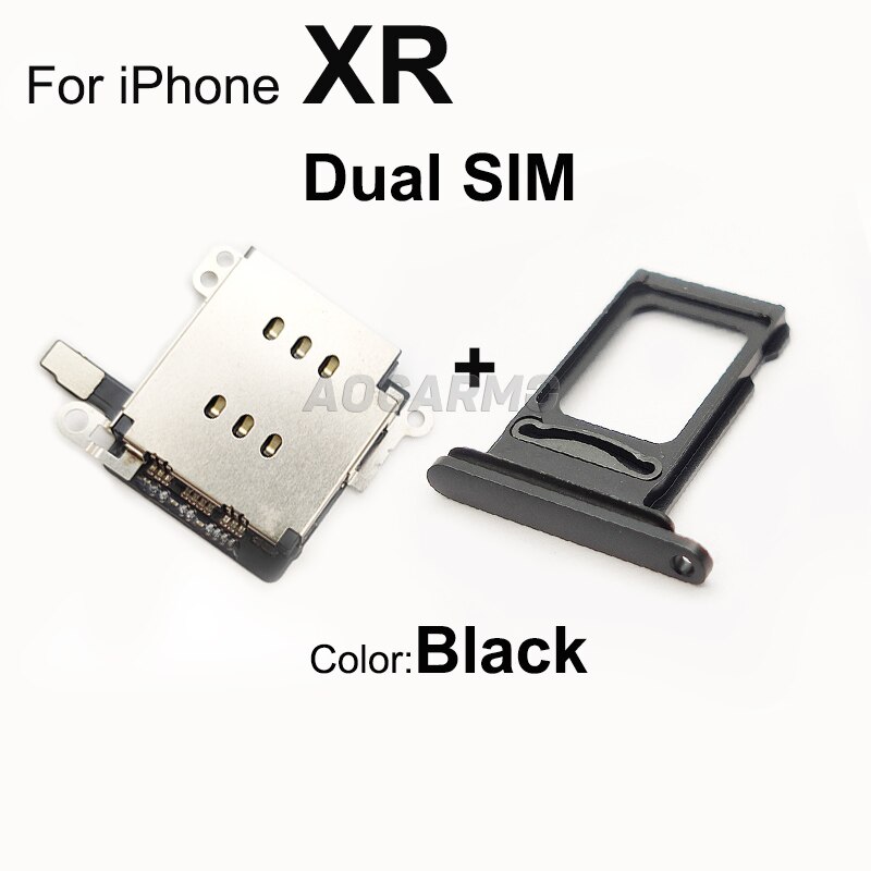 Aocarmo 1Set Voor Iphone Xr Dual Sim Card Reader Flex Kabel + Sim-kaart Lade Houder Slot Adapter Vervanging deel: For XR Dual --Black