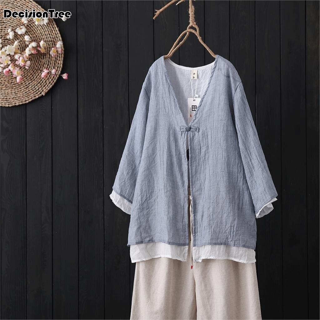 Ropa china tradicional blusas para mujer, Camisa de algodón con botones de lino para mujer oriental hanfu ropa china femenina