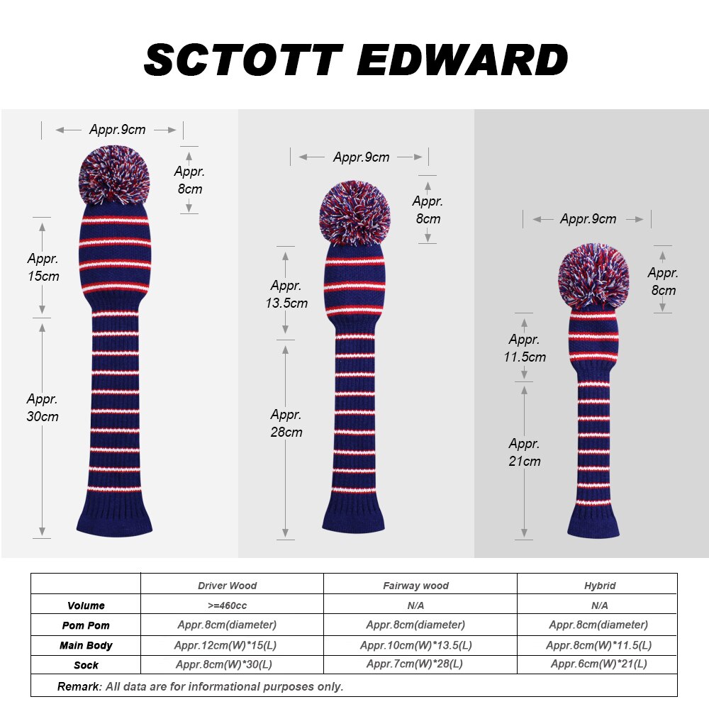 Snygga golfstickade headcovers, färgglada söta mönster elastiska garn dubbla lager golf head corver, skydda driver fairway hybrid