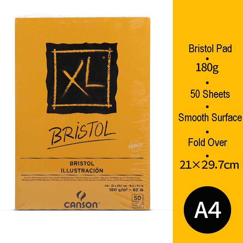 Canson-papel pesado Serie XL, 180 gsm para tinta, marcador o lápiz plegable sobre 8,3x11,7 pulgadas, blanco brillante, 50 hojas: Bristol A4 21x29.7cm