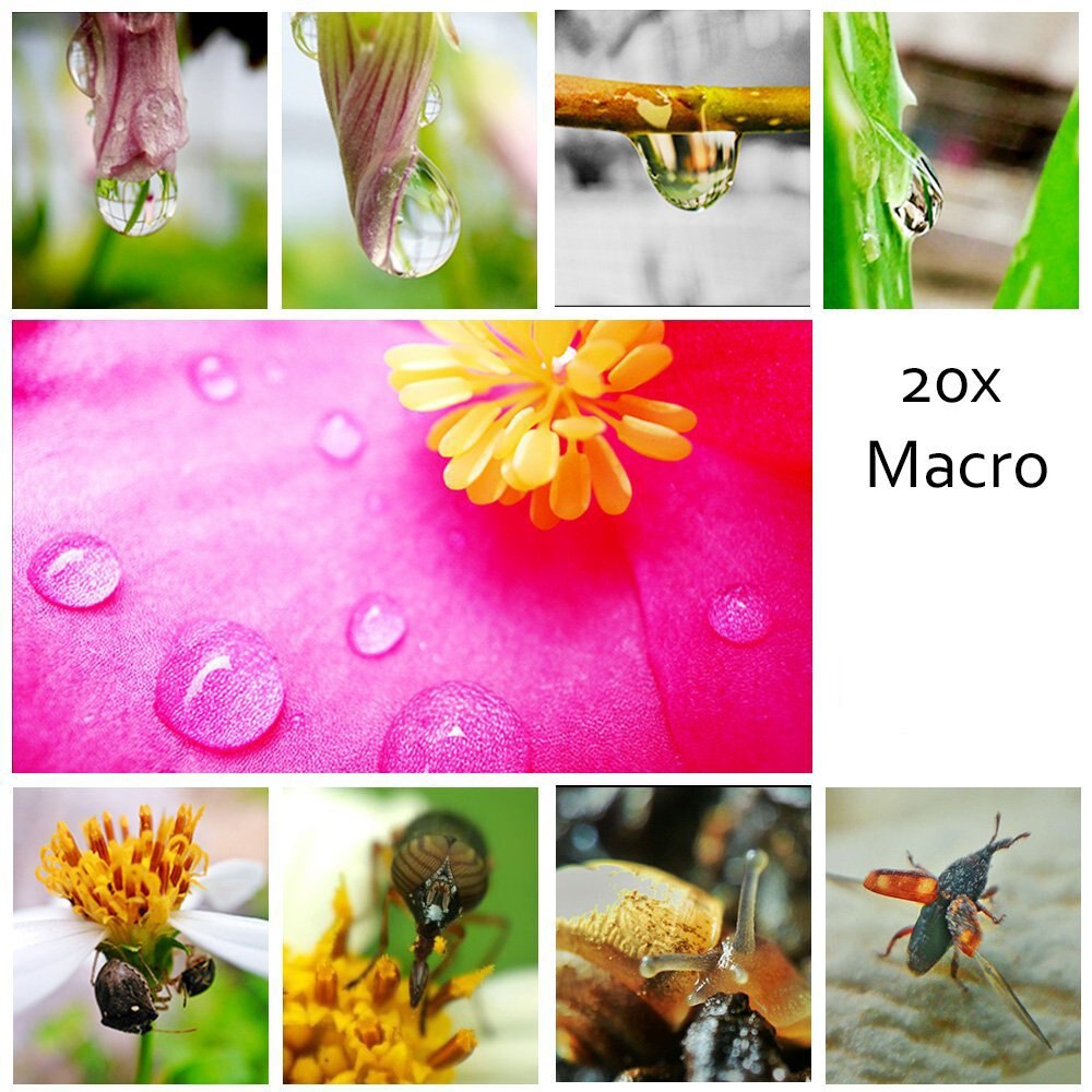 Objectif Macro 20X pour téléphone portable, pour Huawei xiaomi iphone 5 6 7 8 Samsung, utilisez seulement 1cm de distance