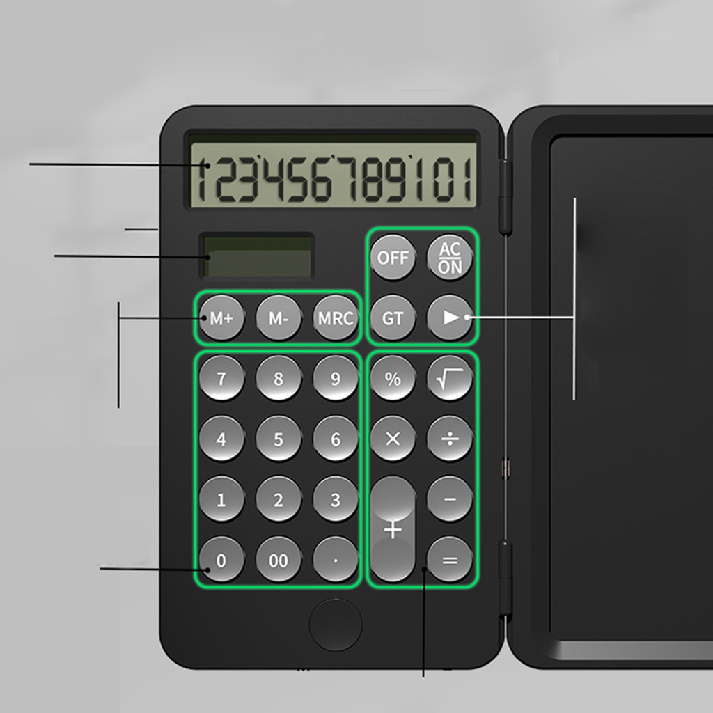 Calculator Writing Tablet Black Memo Pads Standard 12 Digit Hand-Held Battery Desktop Calculators for Home Kids Students