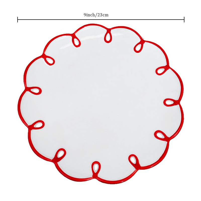 Eenvoudige Franse Keramische Plaat Bloem Rode Rand Witte Dessert Gerechten Fruit Brood Borden Keukengerei Tablewares: 8inch-plate