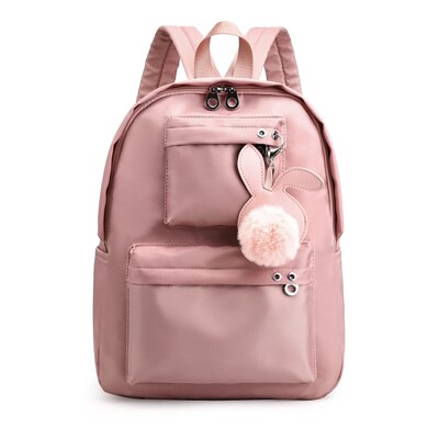 Sacos de Escola da forma Das Mulheres bola de pêlo menina backpack para as mulheres Novo adolescente mochila vento Colégio estudante do ensino médio mochila de nylon: Rosa