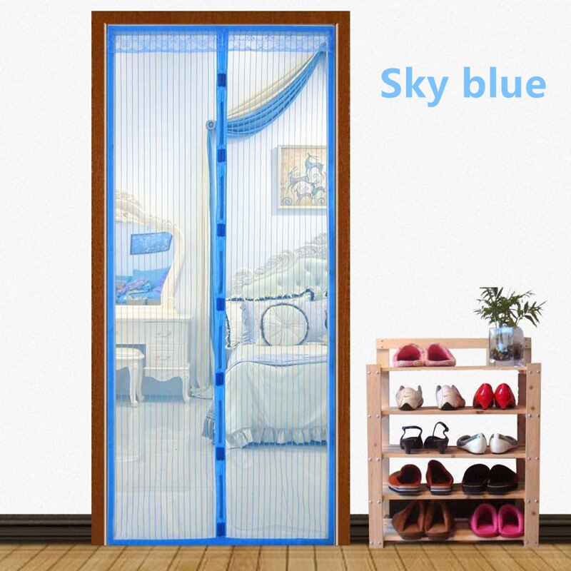 Håndfri magnetisk myggenet dørnet anti flyve insekt myggedør skærm anti-mygg magnetisk gardin mesh til døren: Himmelblå / 120 x 210