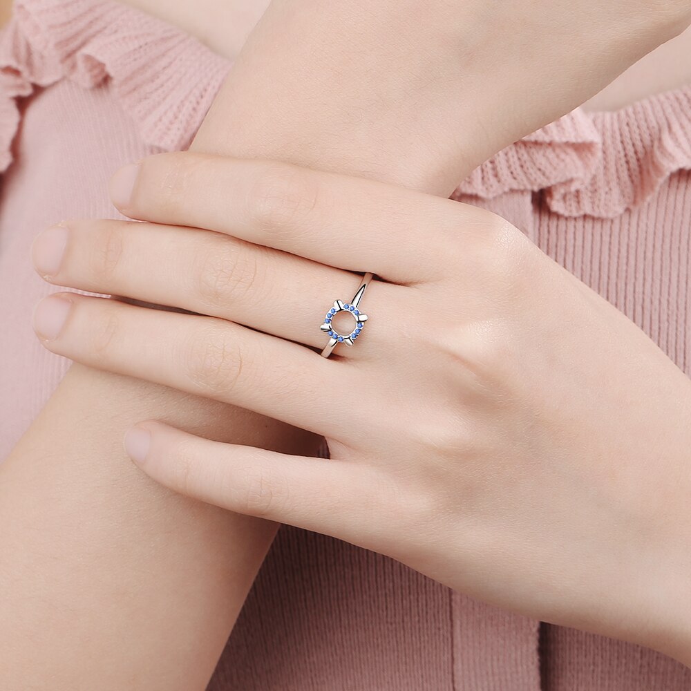 925 Sterling Silber Neue Frau Schmuck Blau Kristall Zirkon Hohl Ring Einstellbare Größe Offenen Ring