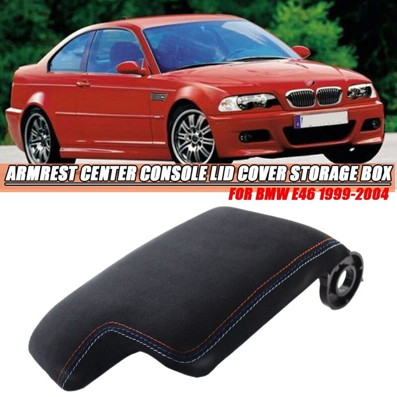 Zwart Suede Armsteun Doos Center Console Deksel Cover Opbergdoos Voor Bmw E46 3 Serie 1999-2004: Default Title