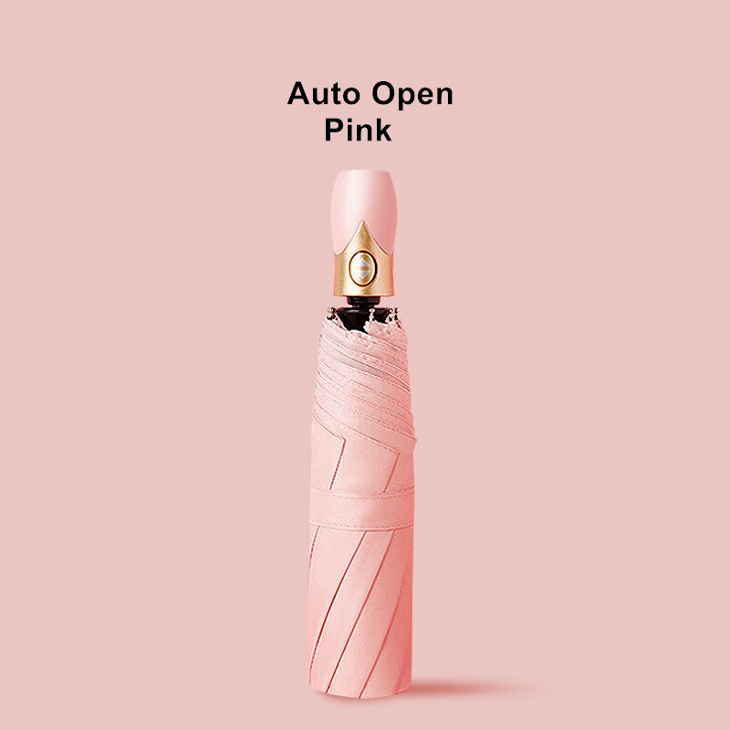 DMBRELLA Black coated 3 Fold UV Rain Women men Automatic windproof umbrellas male parasol Girls paraguas: Auto open-Pink