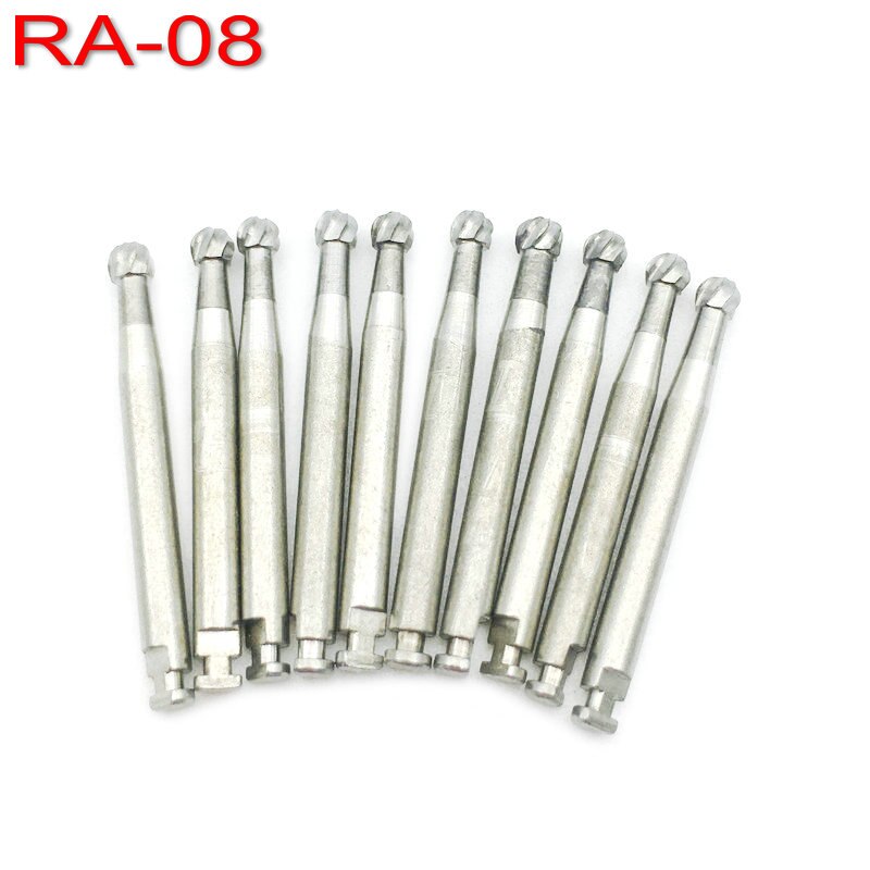 Fresas dentales de carburo de tungsteno de acero, para pestillo de baja velocidad, tipo RA-05, RA-06, RA-07, RA-08, RA-35, RA-558, 10 Uds.: RA-08