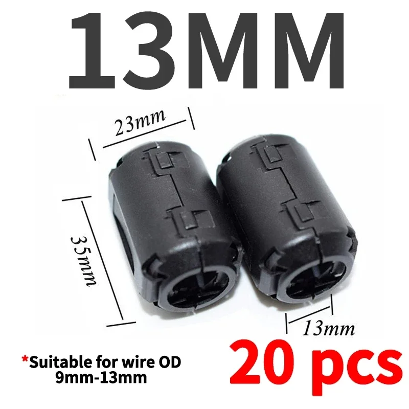 Anillo de Cable de núcleo de ferrita, cuenta de estrangulación de 3,5/5/7/9/13/15mm, filtro supresor de ruido RFI EMI para antena USB, Cable de Audio compatible con HDMI: Negro