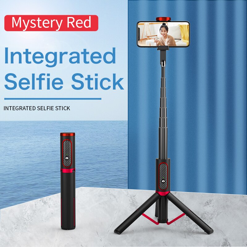 UJU Selfie Stick Tripod Portable One-Piece Universal Multifunction Mini Bluetooth Remote Control Desktop Live Boardcast Stand: Mystery Red