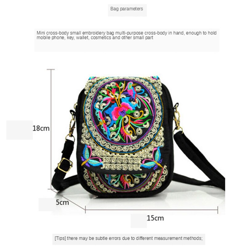 Mode Geborduurde Vrouwen Voor Tassen Canvas Schoudertas Reizen Bloemen Vintage Crossbody Handtassen Mobiele Telefoon Tassen