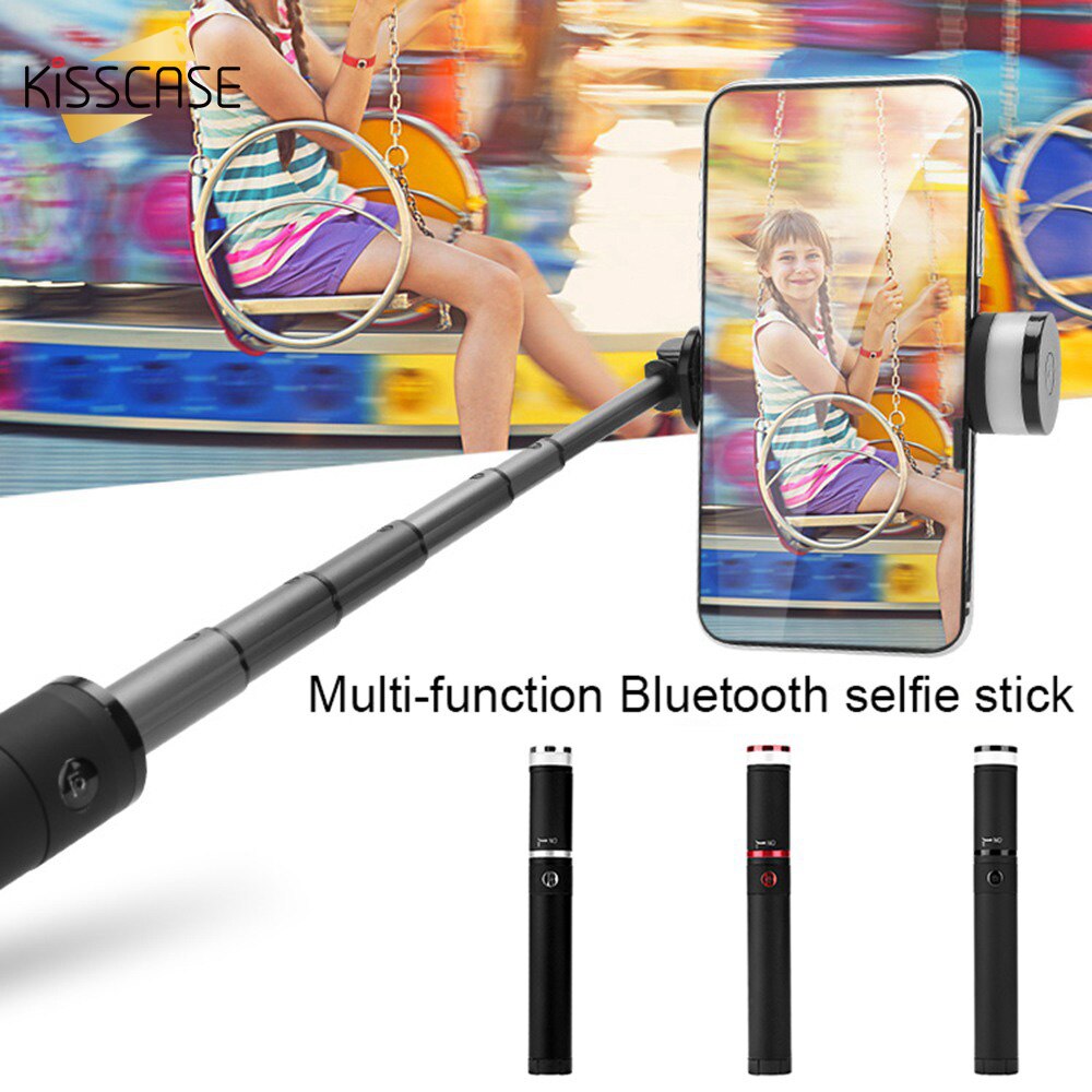 KISSCASE 3 In 1 Draadloze Bluetooth Selfie Stok Statief Monopod Voor Universele Selfie Stick LED Flash licht Invullen Voor Smartphone