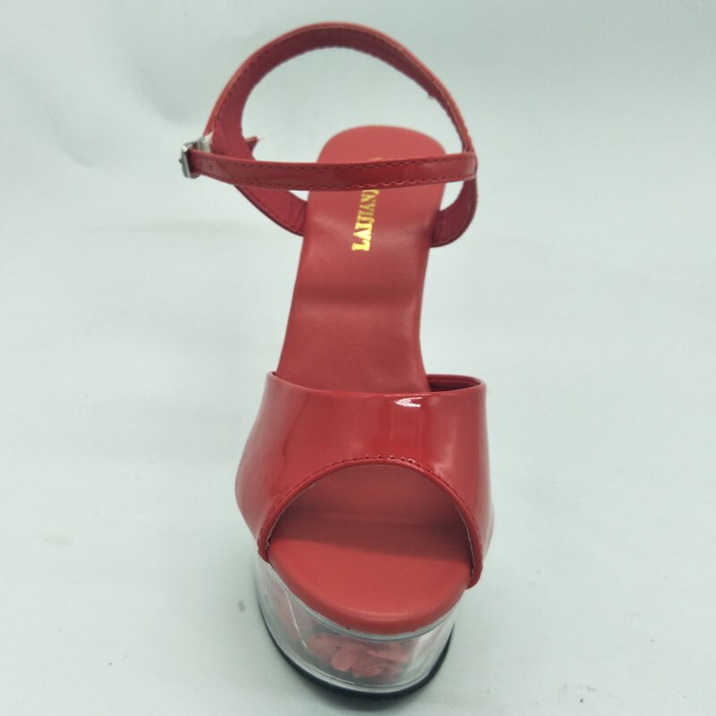 De 6- inch schoenen zijn 15cm hoge hakken en een hoog platform gladiator's geknoopte dansschoenen