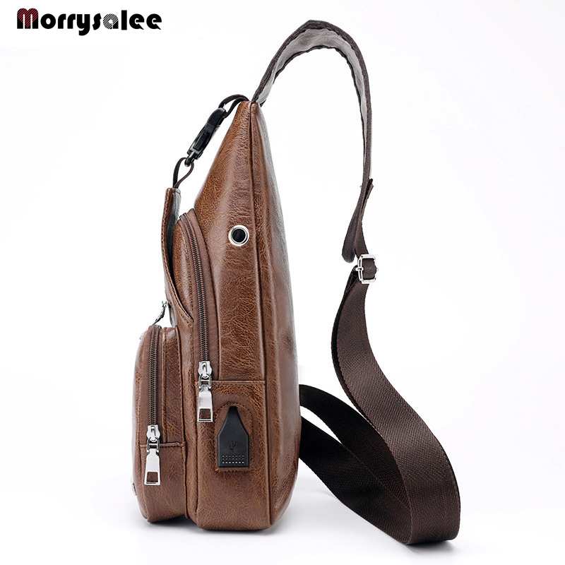 Men's Crossbody Bags Men's USB Chest Bag Messenger bag Leather Shoulder Bags Diagonal Package Back Pack Travel