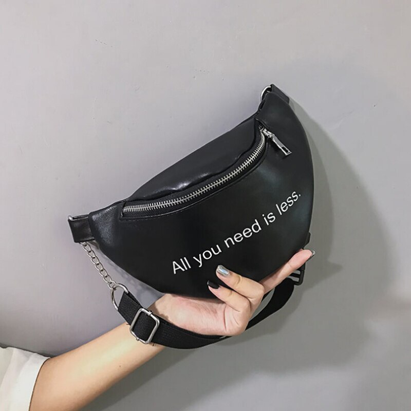 1PC Womens Waist Bag Solid PU Bag Belt Purse Chains Female Zipper Small Purse Phone Key Pouch Chest Bag