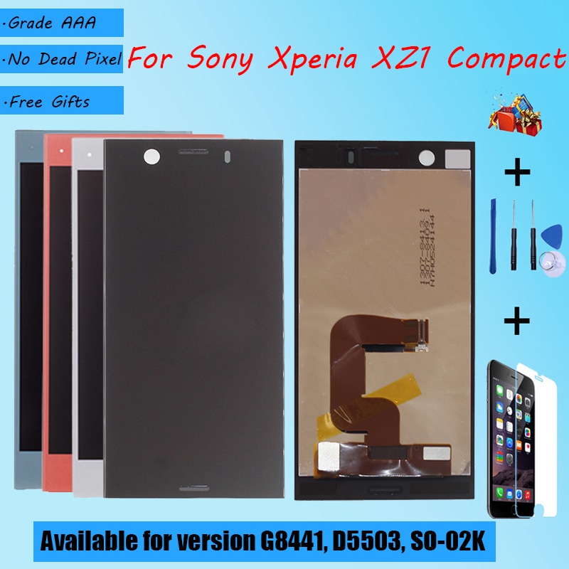 Pour Sony Xperia XZ1 Compact G8441 D5503 SO-02K écran LCD assemblée tactile verre, avec pièces de réparation écran LCD noir bleu argent