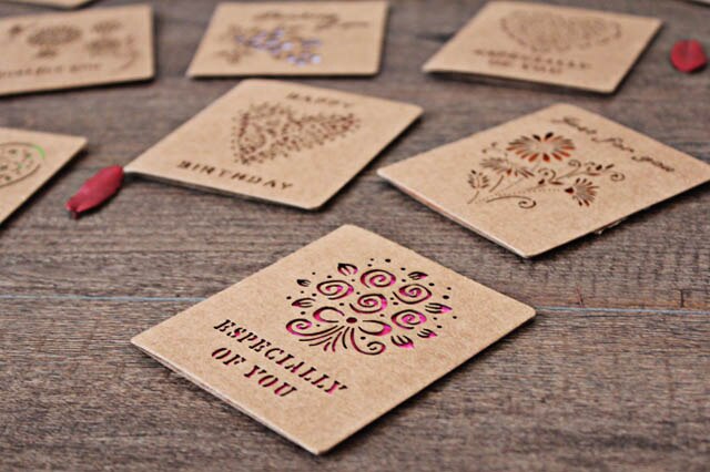 Free ship1lot=48pcSmall hollow kraft paper cards / birthday / greeting card / Valentine cards with paper envelope
