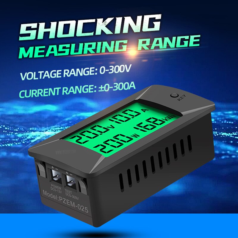 Dc 0-300v 300a voltmeter amperemeter bilbatteri testare kwh el energi spänning effektmätare monitor 12v 24v 48v 96v +  shunt