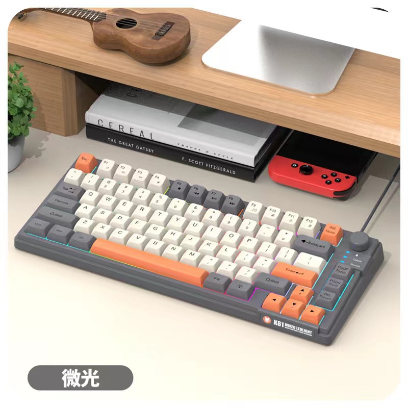 Tastatur K81 Spielen-Tastatur 81 Tasten 80 % Layout Spanisch Russisch Koreanisch Arabisch Tastatur USB-Kabel RGB-Licht Lautstärkeregler Ergonomie: Orange / Schalter schwarz