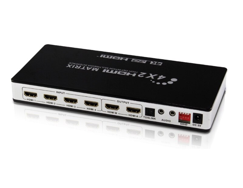 Matriz HDMI 4x2 HD 4K x 2K HDMI Switch Splitter 4 Entrada 2 salida 3D 1080P 60Hz Adaptador convertidor True Matrix + mando a distancia,