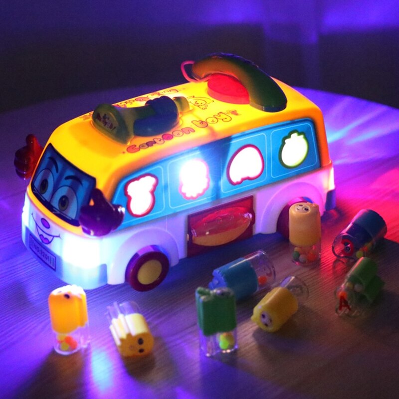Babylegetøj sjov bus bump and go bil spille musiklys, tidlig uddannelse til 2 - 3 -årige piger drenge småbørn