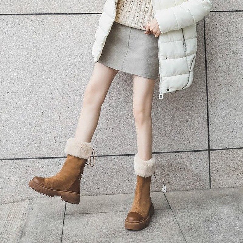 Vintersko dame sneakers solid platform sko til kvinder varme skridsikre snøresko dame plus size botas de mujer