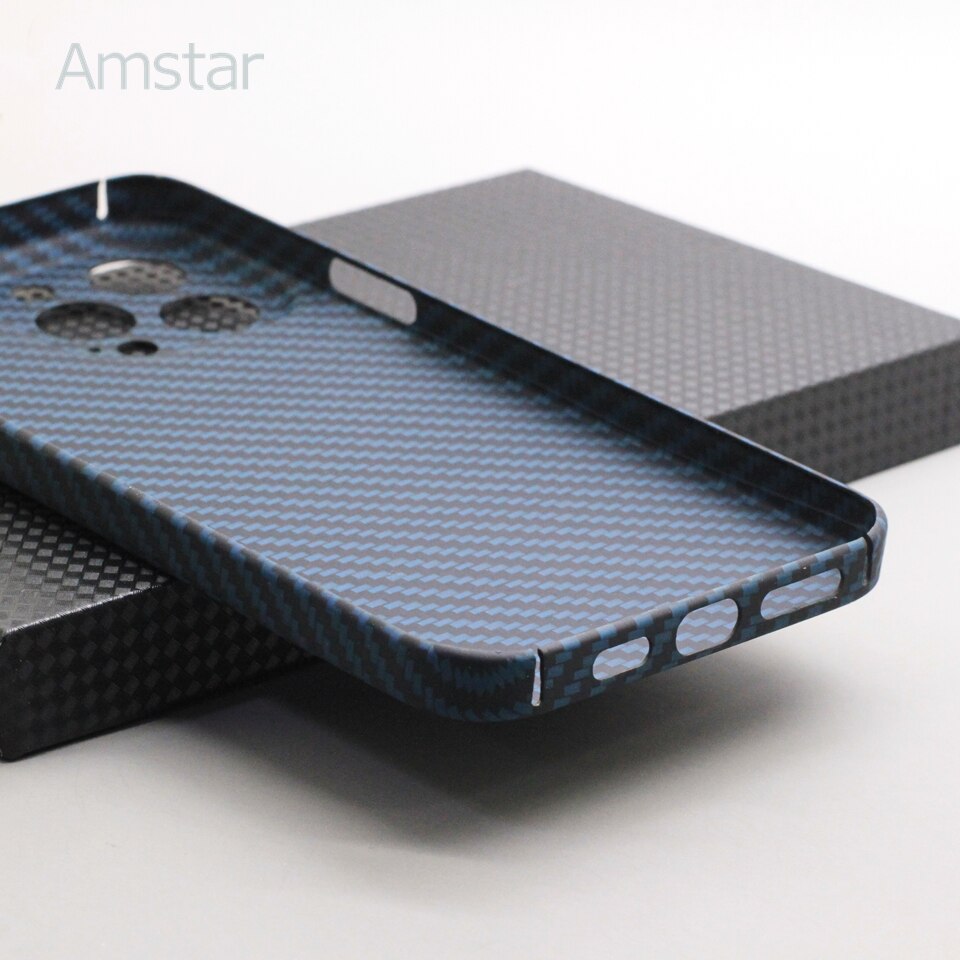 Amstar Navy-Blauw Carbon Fiber Lens Wrap Telefoon Case Voor Iphone 13 Pro Max Ultradunne Aramidevezel iphone 13 Pro Telefoon Cover