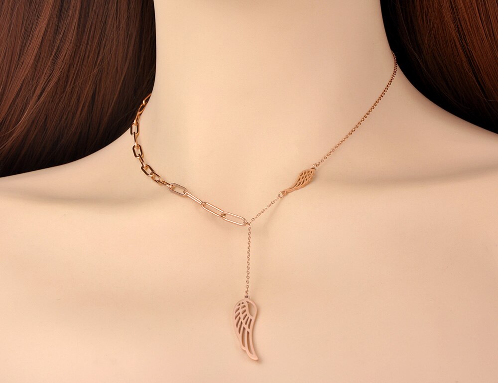 Lokaer Originele Titanium Staal Angel Wings Charm Hanger Kettingen Trendy Rose Gold Choker Ketting Voor Vrouwen Meisje N20114