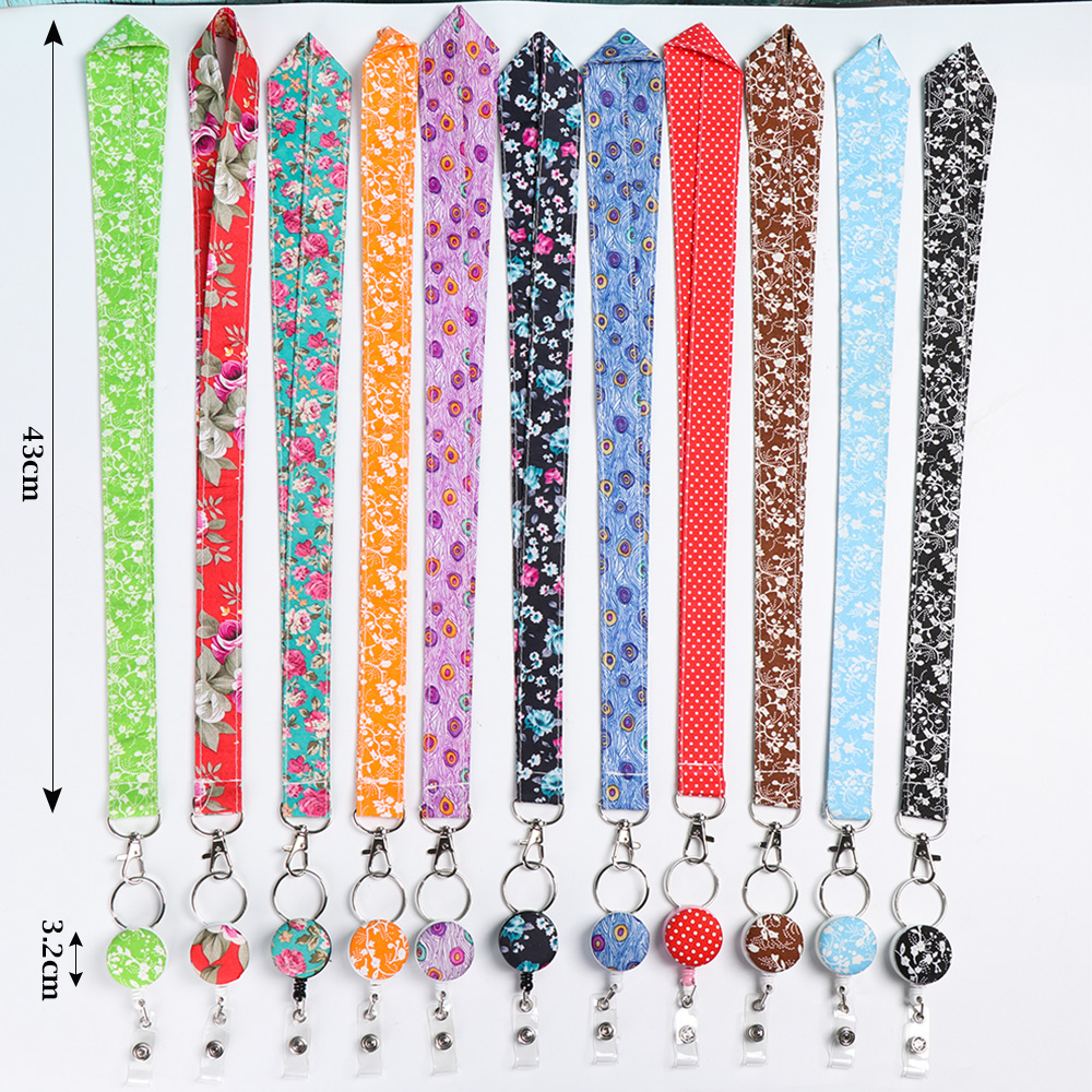 1PC Printed Fabric Lanyard Badge Reel ID Card Holder Clip Mobile Phone Neck Hanging Rope Floral Print Straps Office Supplies