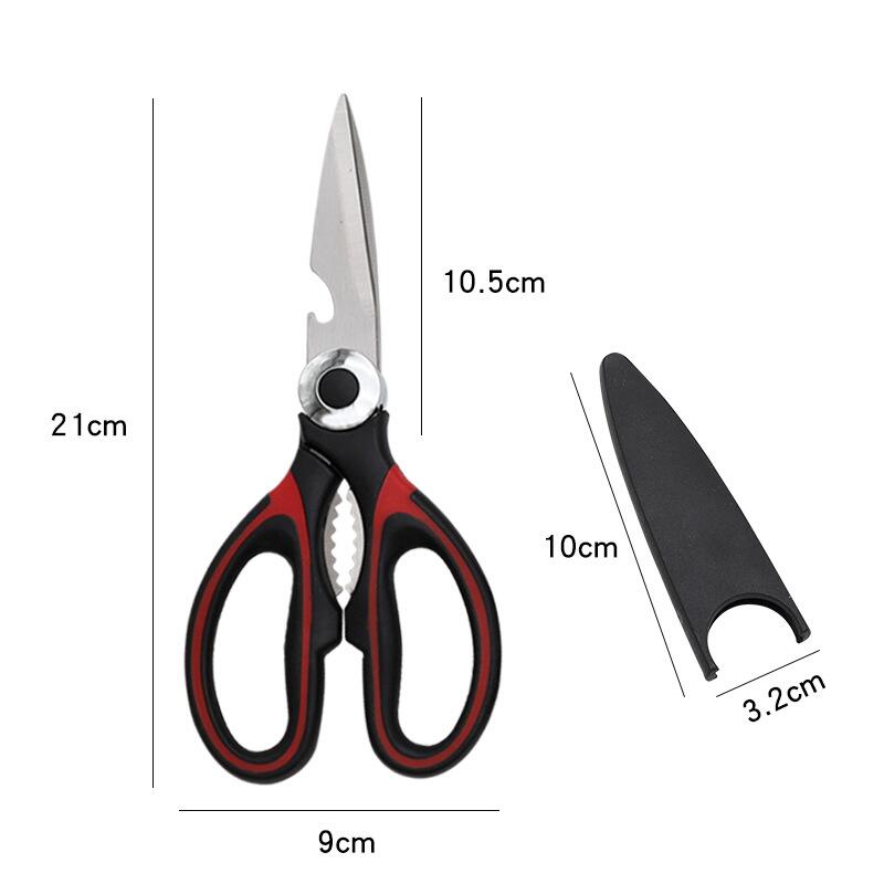 Tijeras de cocina multifuncionales, cuchillo de corte de acero inoxidable para pescado, pollo, Chef, dispositivo, herramientas, accesorios, botella abierta: Negro