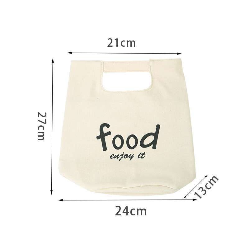 Canvas Portable Lunch Bag Food Storage Bags Japanese Style Bento Box Outdoor Accessories Insulated Cold Print: English beige