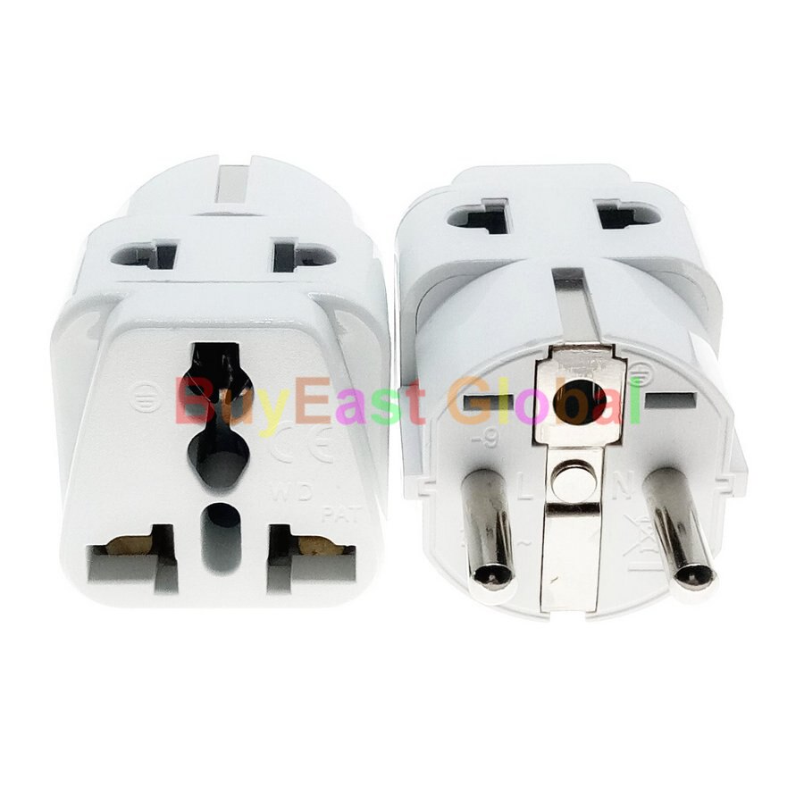 2 IN 1 - EU Schuko Israeli German French Korea Electrical Plug Adapter AC100~250V 16A White Color