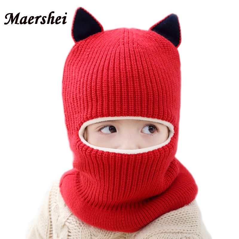 Maershei babypige vinterhue varm og fløjlshuer strikket kasket børn balaclava maske hatte gorras