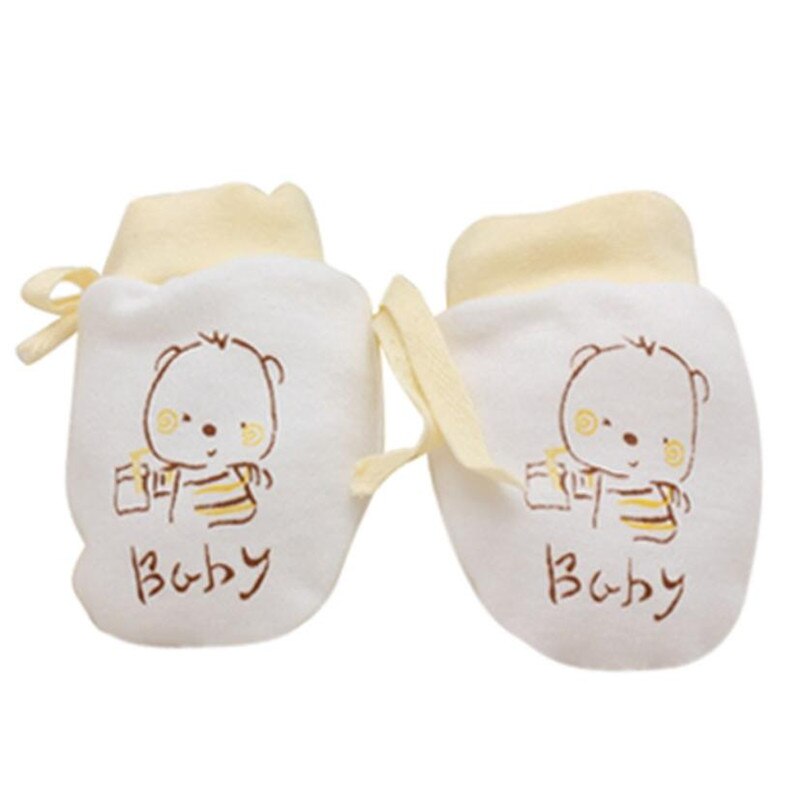 1 Pairs Protect guanti Carino guanti Infantili Delle Ragazze Dei Ragazzi Del bambino del Fumetto Anti Scratch Mittens Neonato Morbidi Guanti Corda Regalo: Giallo