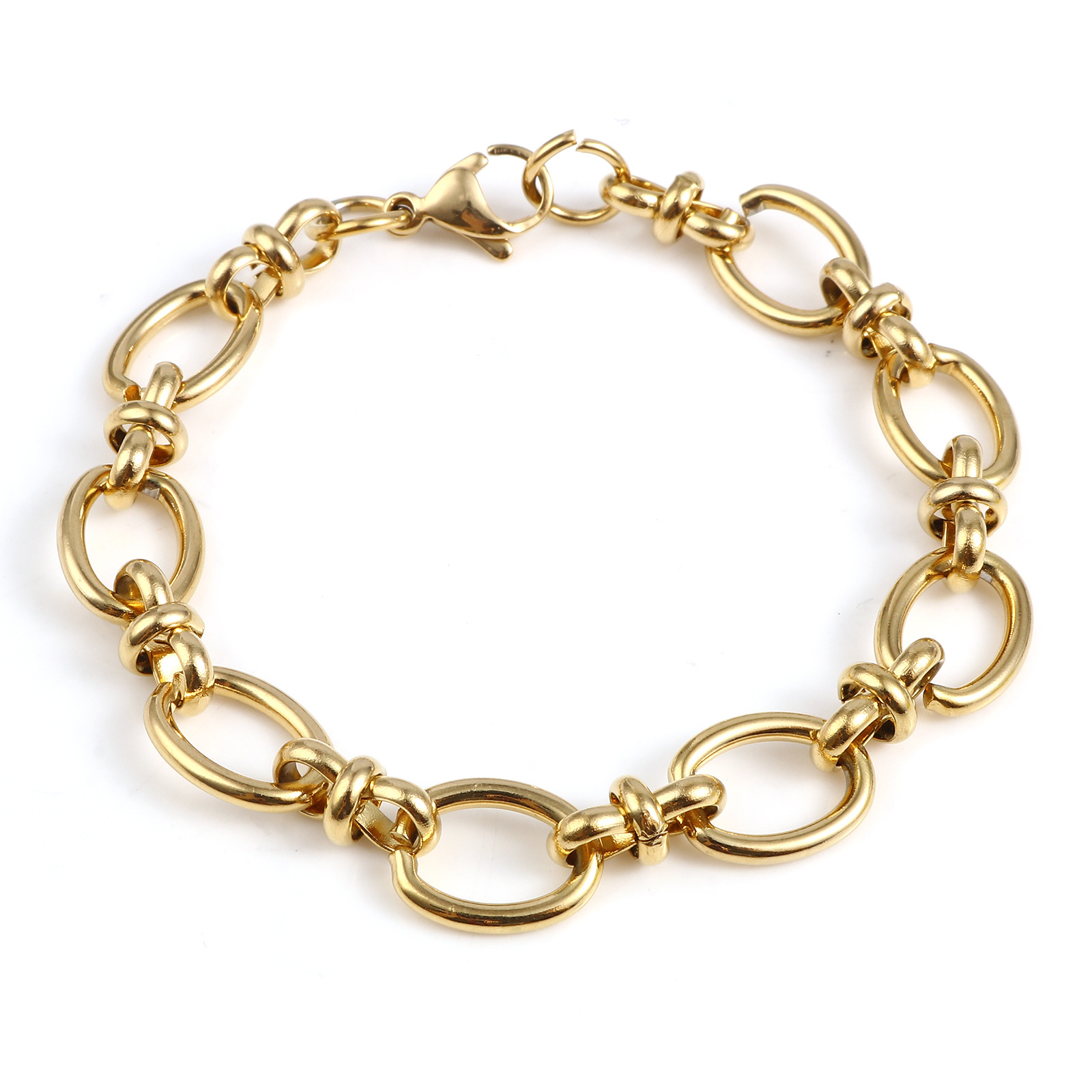 1Pc Rvs Armbanden Voor Mannen Vrouwen Zilveren Kleur Goud Kleur Oval Cross Gesp Connector Link Chain Sieraden trend: ROODBRUIN