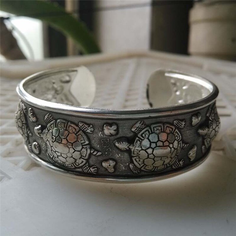 Brazalete tibetano Vintage tallado, pulsera ancha abierta, joyería Bohemia antigua para mujeres y hombres, Retro,: E