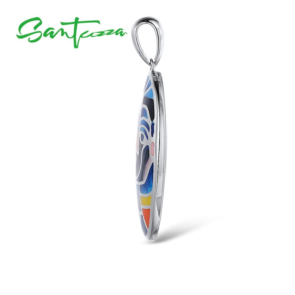 SANTUZZA 100% 925 Sterling Silver Pendants For Women Oval Colorful Handmade Enamel Character Trendy Delicate Fine Jewelry