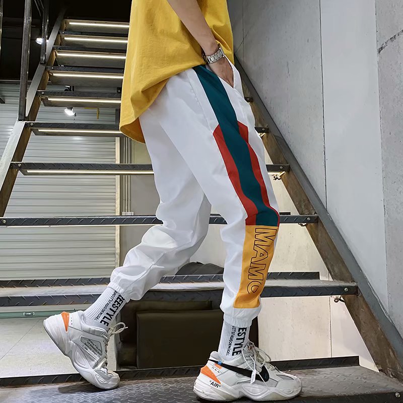 Adolescente moda hip hop streetwear homens splice corredores calça masculina calças casuais harem pant