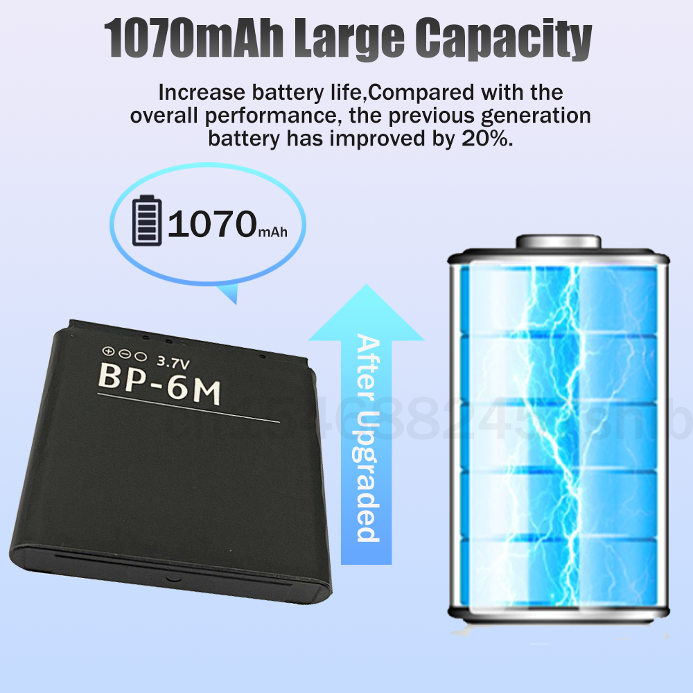 Batería de litio de repuesto para teléfono Nokia, 3,7 V, 1070mAh, BP-6M, BP6M, BP, 6M, 6233, 6280, 6288, N73, N77, N93, N93S, 1 ud.