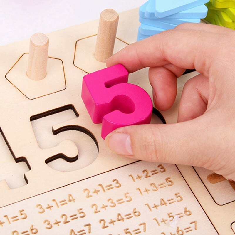 Wooden Toys Preschool Learn To Count Geometric Shape Cognition Matching Baby Early Education Teaching Aids Math Toy