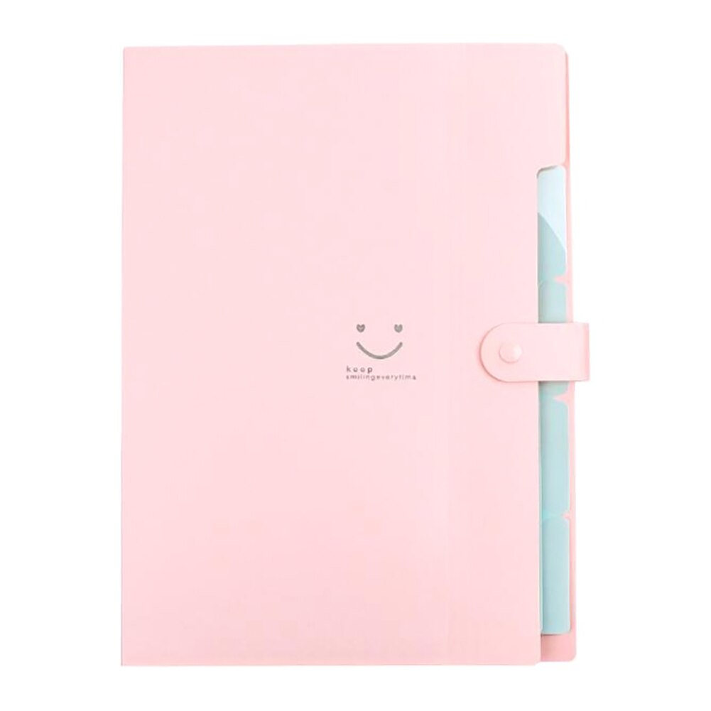 A4 File Storage Bag Multi-layer Papers Accordion Pocket Buckle Storage 5 Into Folder Holder Organizer Office Stationary: Pink