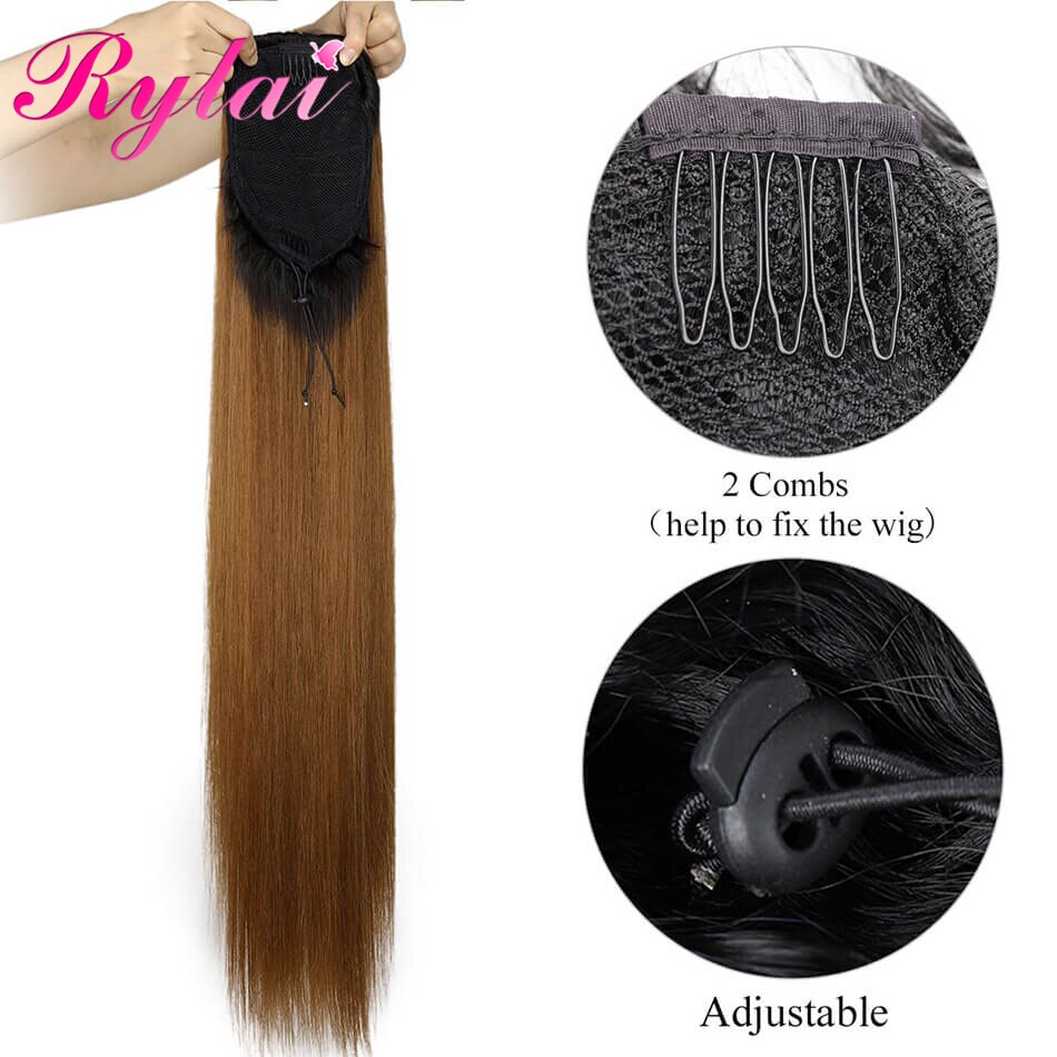 RYLAI Synthetic Ponytail Extensions Straight 30 Inches Hair Ponytail Extensions With Two Plastic Combs High Temperature Fiber